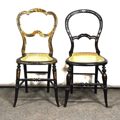 Lot 470 - Two Victorian black lacquered papier-mache bedroom chairs