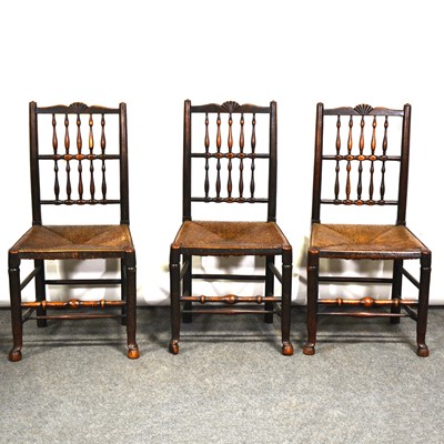 Lot 419 - Set if four Victorian oak and ash spindle-back dining chairs