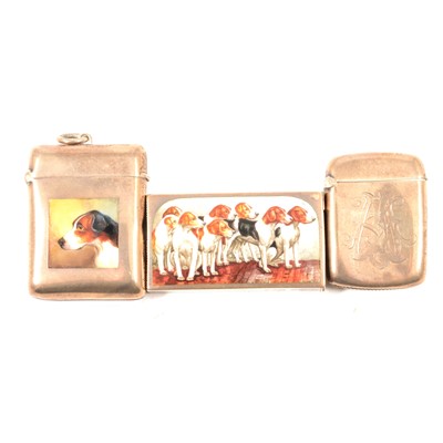 Lot 279 - Silver and enamel vesta case, Sampson Mordan & Co Ltd, Chester 1909, and two other vestas.