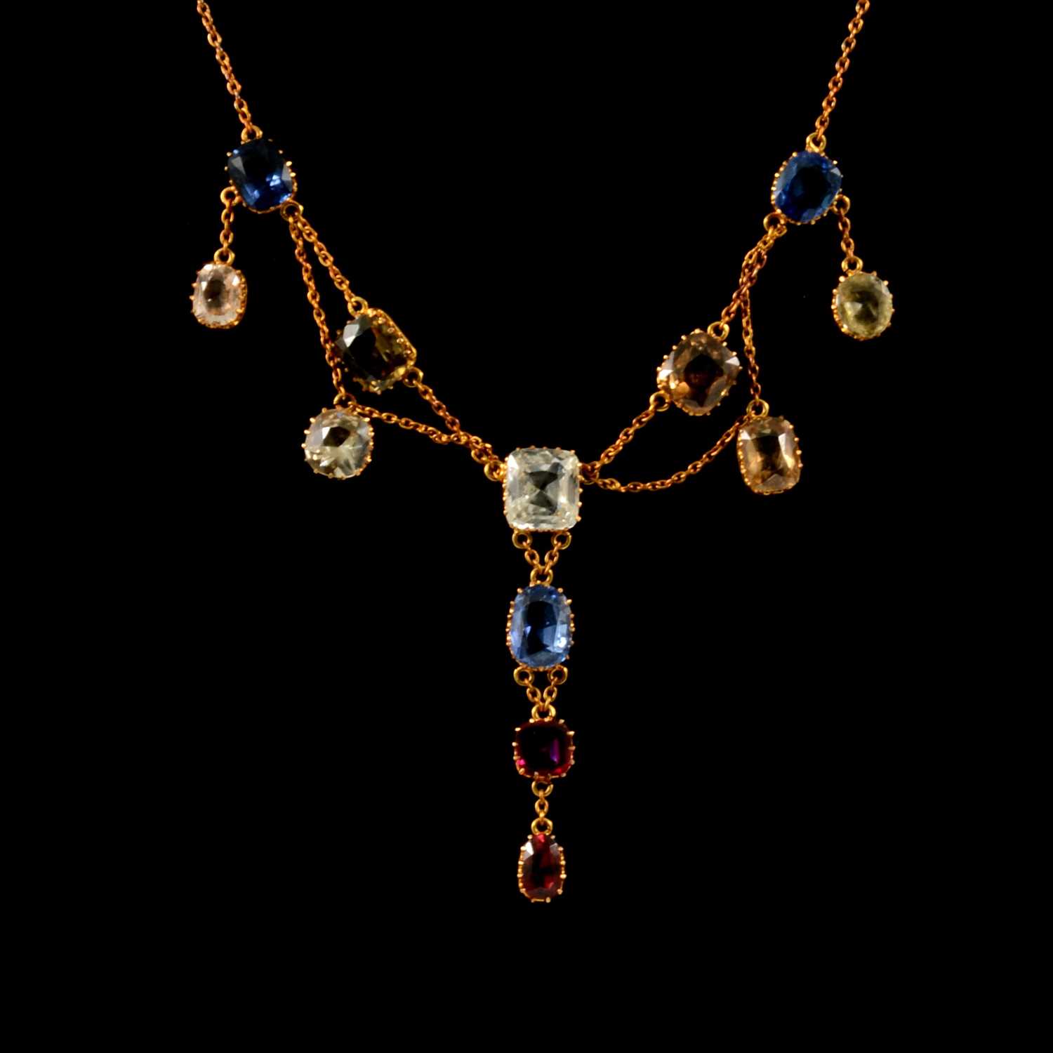 Lot 223 - A multi coloured sapphire necklace.