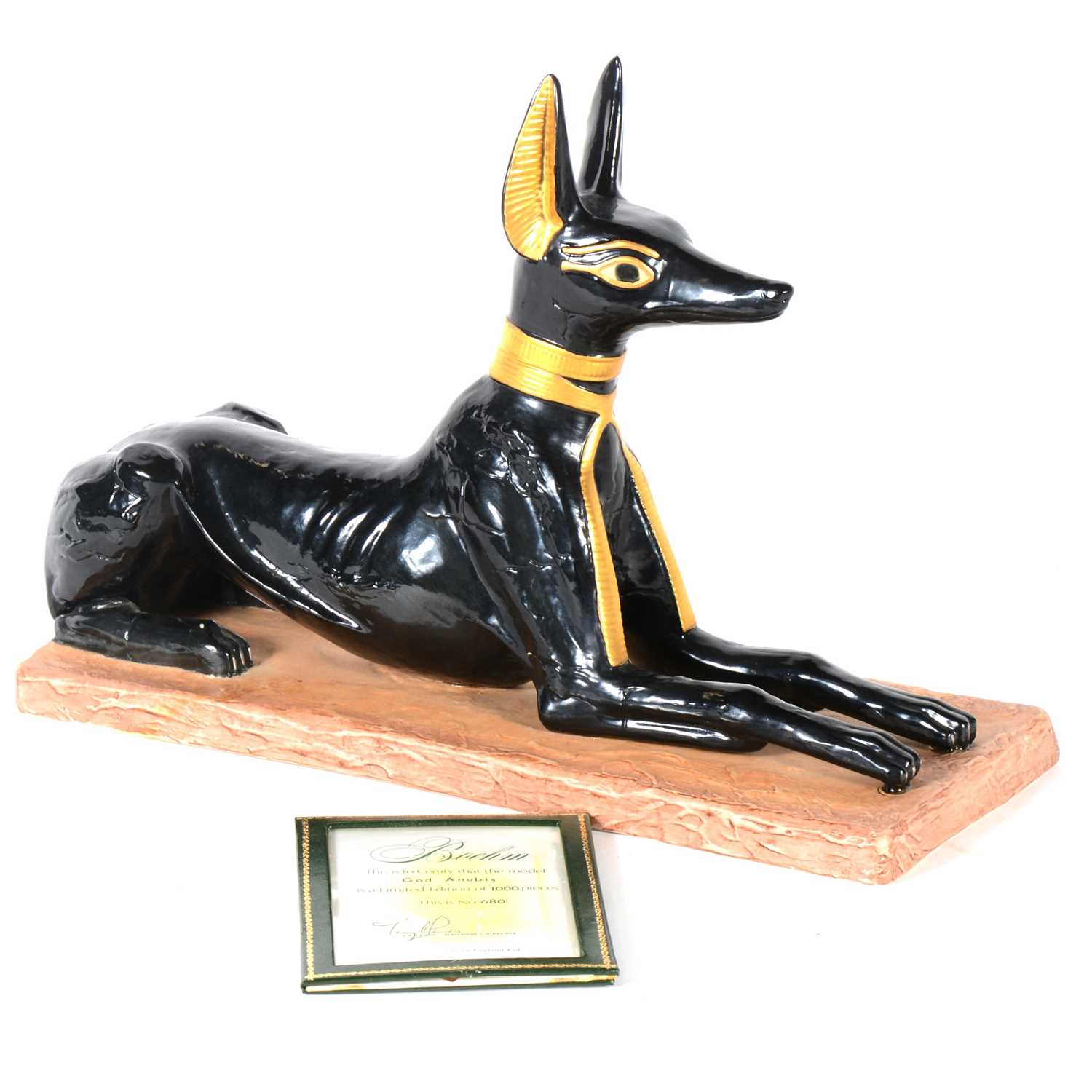 Lot 54 - 'God Anubis' a porcelain sculpture from the Ancient Tutankhamun Collection by Boehm Studio