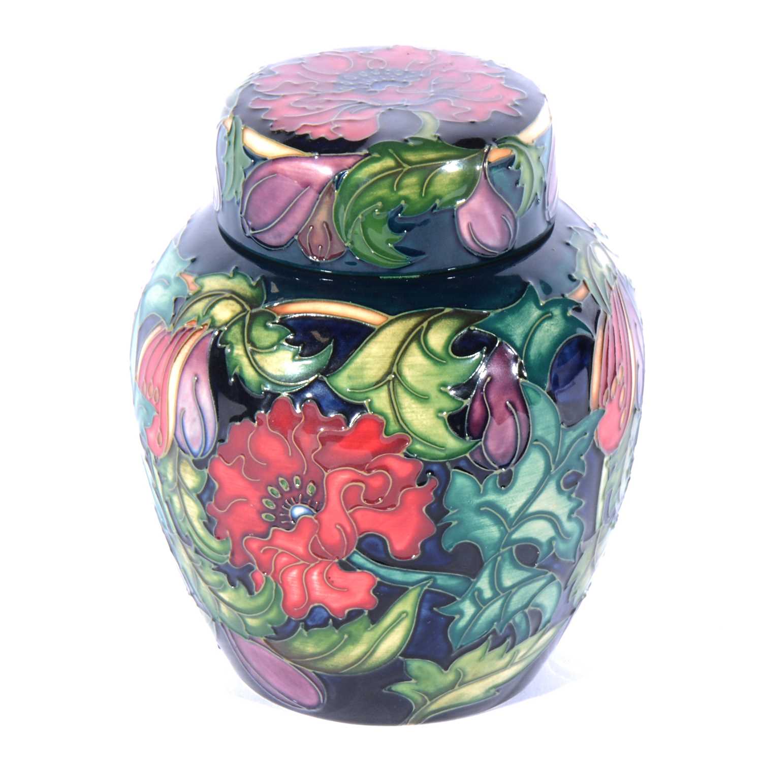 Lot 23 - Moorcroft Pottery - a limited edition 'Othello' pattern lidded ginger jar.