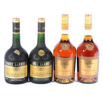 Lot 544 - Three Barrels VSOP Old French Brandy, and Jules Dumas 3-Star Cognac