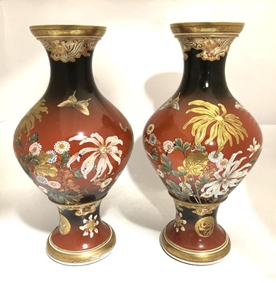 Lot 12 - Pair of large Japanese Satsuma vases