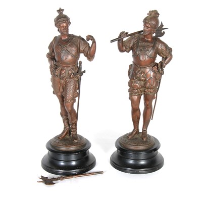 Lot 116 - Continental School, pair of patinated spelter sculptures of Conquistadors