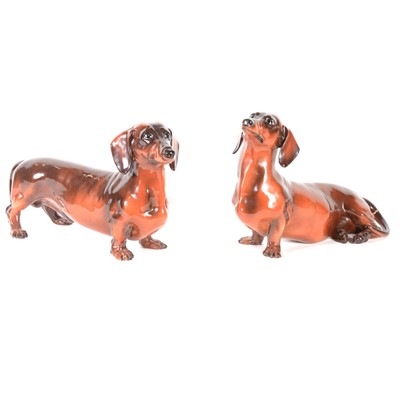 Lot 26 - Two pottery models, Dachshunds