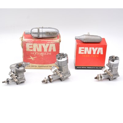 Lot 64 - Three ENYA RS glow engines, 19, boxed; 09, loose.