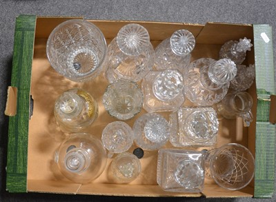 Lot 16 - Cut glass vase by Thomas Webb, decanters, etc.
