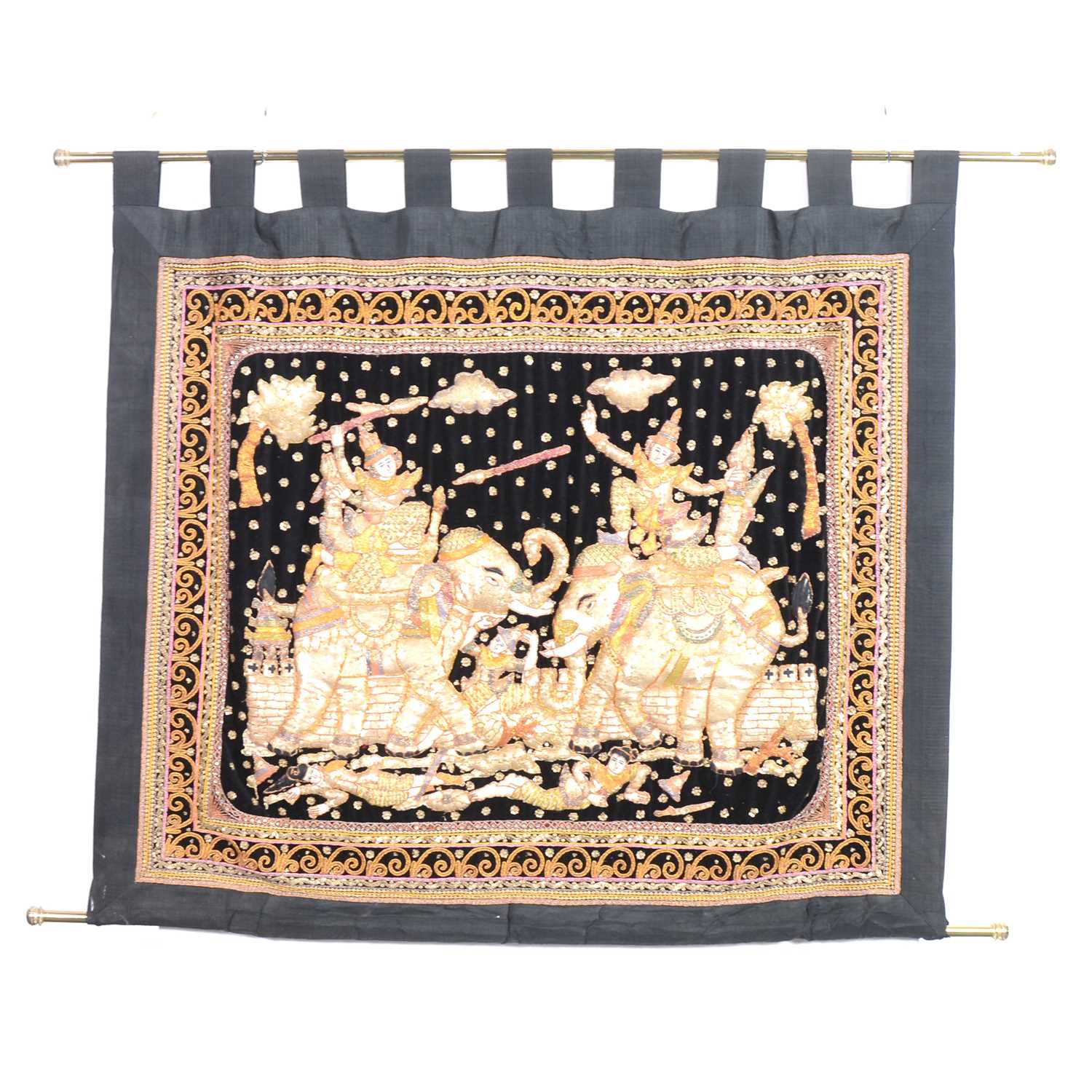 Lot 467 - Two Thai embroidered wall hangings