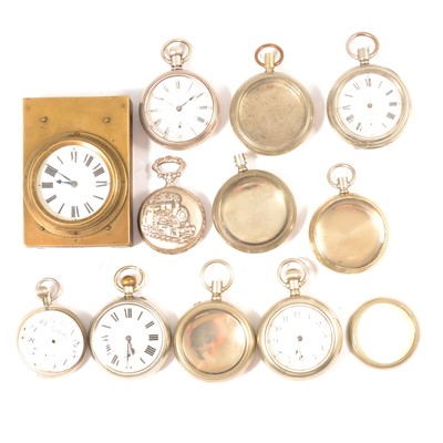 Lot 210 - Railway interest; Engine clock, various pocket watches and cases