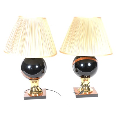 Lot 294A - Pair of contemporary table lamps, burr walnut and ebonised.