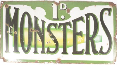 Lot 81 - Enamel sign 'Monsters 1d' 33cm x 61cm.