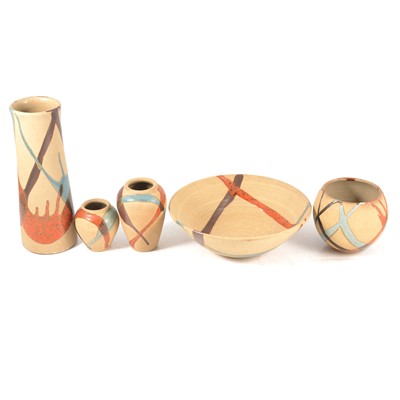 Lot 42 - Five studio pottery stoneware vessels with trailed glazing by Graham Peter Glynn