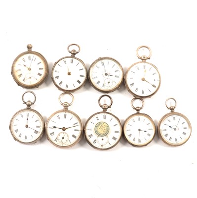 Lot 87 - Nine silver cased fob watches