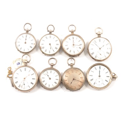Lot 90 - Eight silver cased fob watches