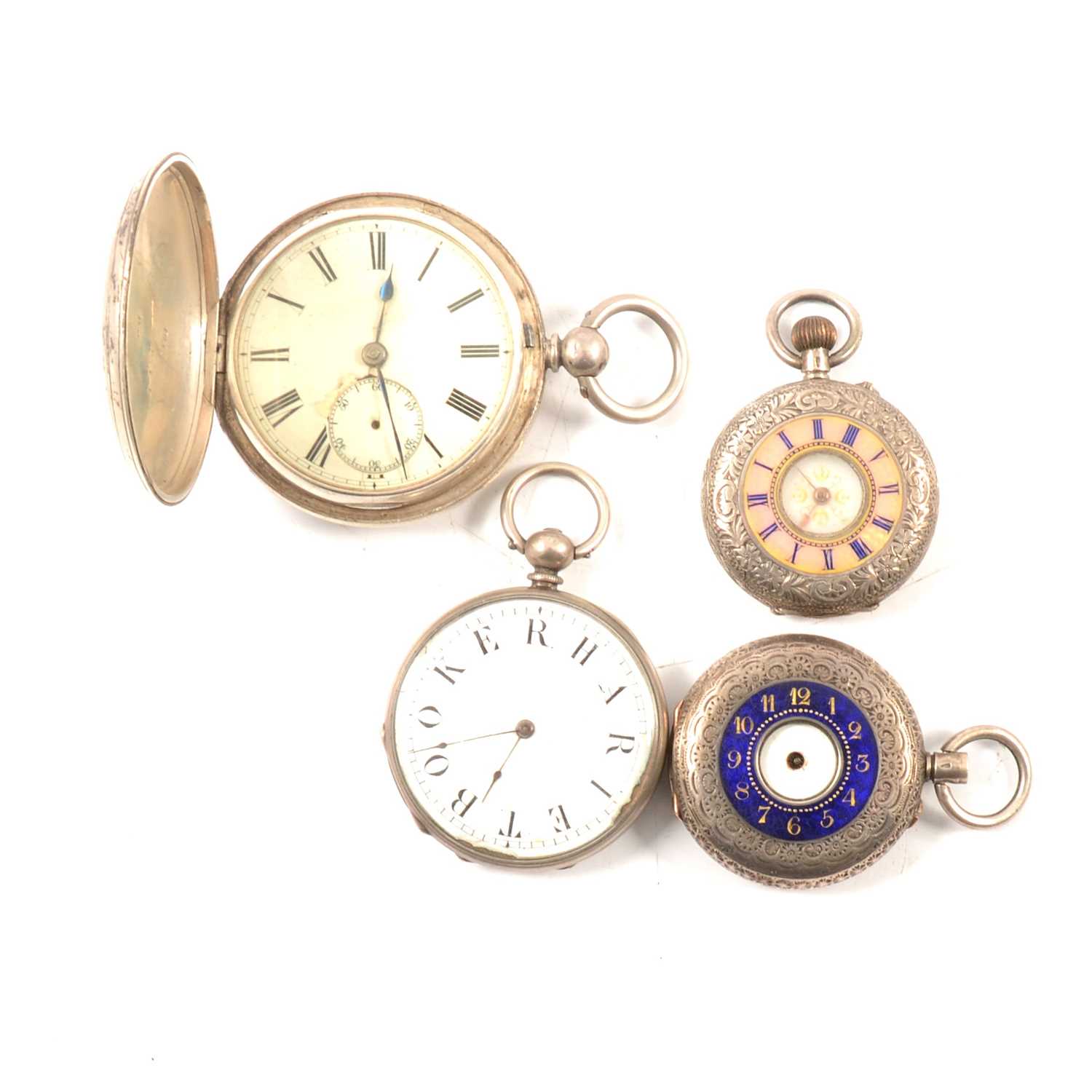 Lot 86 - Four various silver cased fob watches