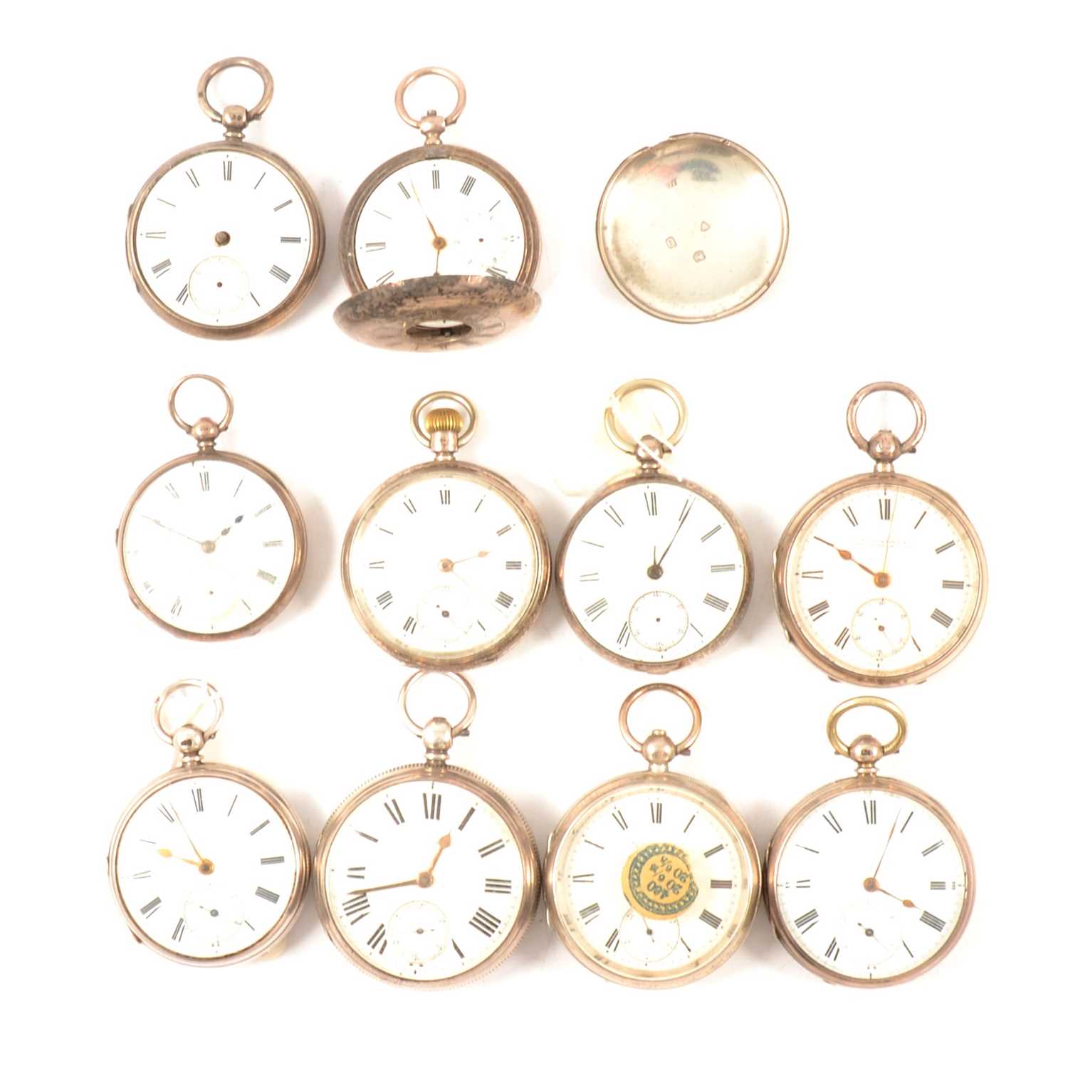 Lot 64 - Ten silver cased open faced pocket watches, varying condition.