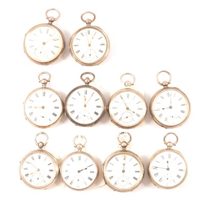 Lot 62 - Ten silver cased open faced pocket watches, varying condition.