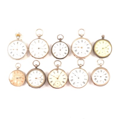 Lot 65 - Ten silver cased open faced pocket watches, varying condition.
