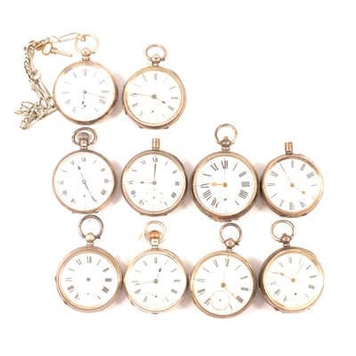 Lot 63 - Ten silver cased open faced pocket watches, varying condition.