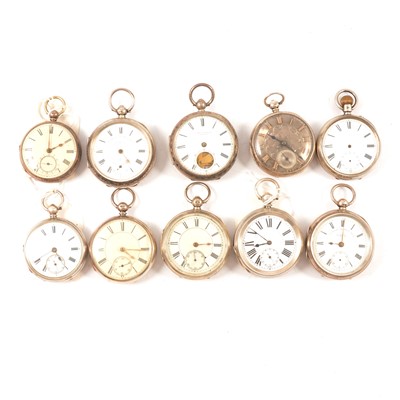 Lot 69 - Ten silver cased open faced pocket watches, varying condition.
