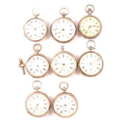 Lot 59 - Eight silver cased open faced pocket watches, varying condition.