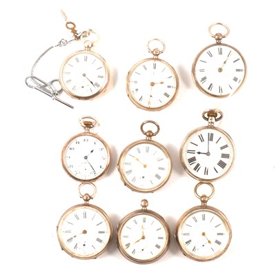 Lot 46 - Nine silver cased open faced pocket watches, varying condition.
