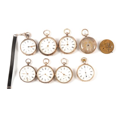 Lot 49 - Eight silver cased open faced pocket watches, varying condition.