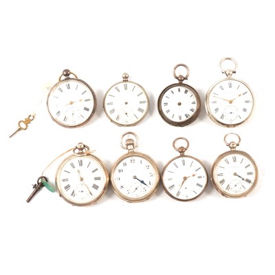 Lot 47 - Eight silver cased open faced pocket watches, varying condition.