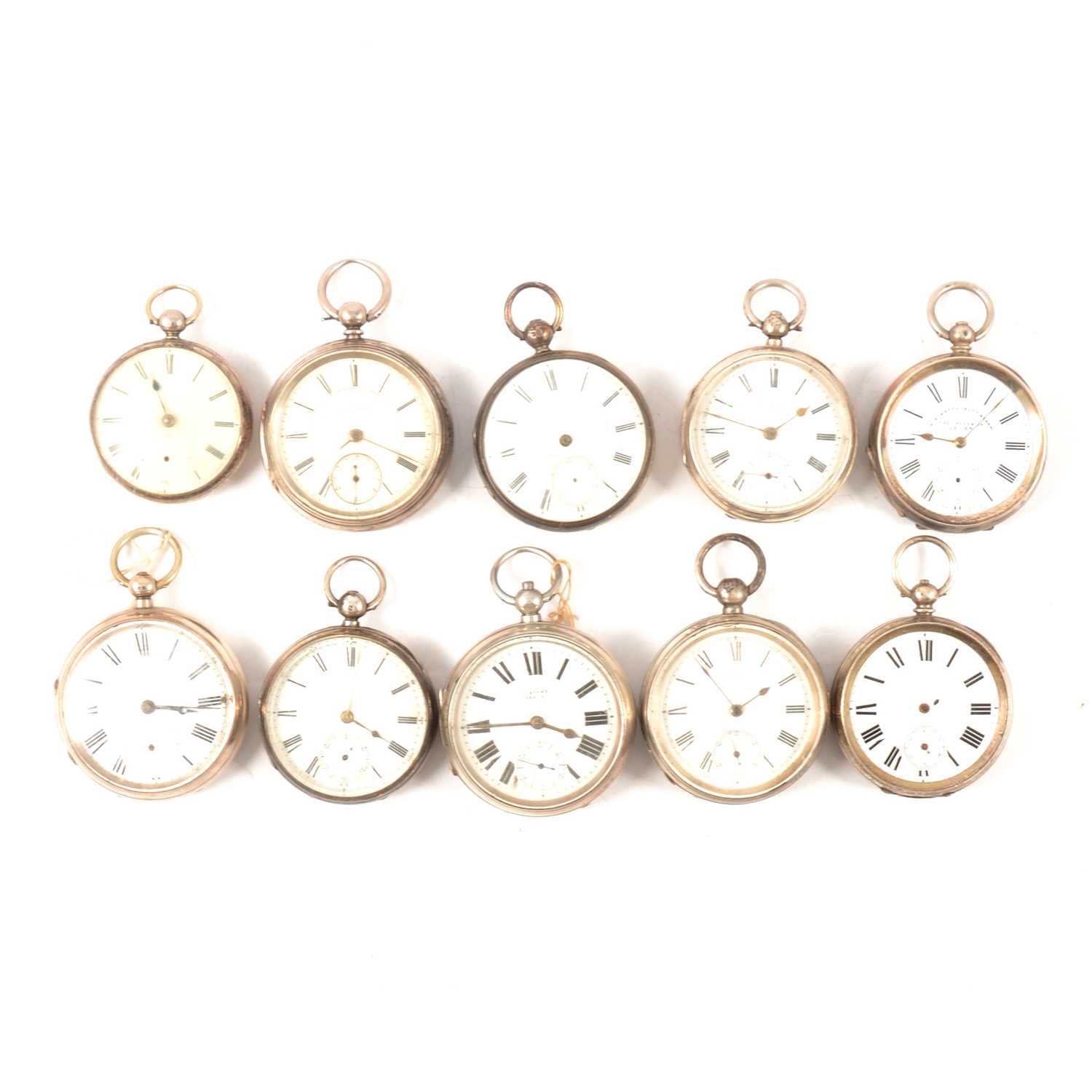 Lot 50 - Ten silver cased open faced pocket watches, varying condition.