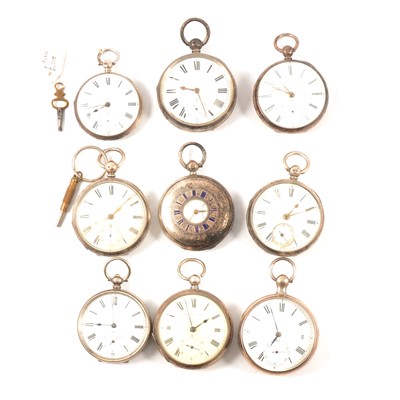 Lot 48 - Nine silver cased open faced pocket watches, varying condition.