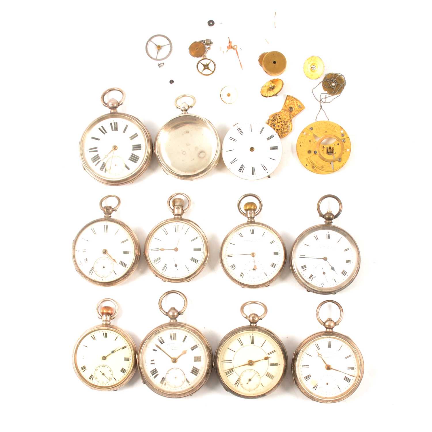 Lot 51 - Ten silver cased open faced pocket watches, varying condition.
