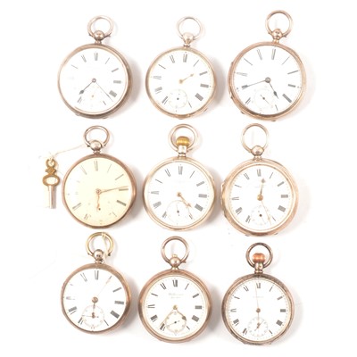 Lot 45 - Nine silver cased open faced pocket watches, varying condition.