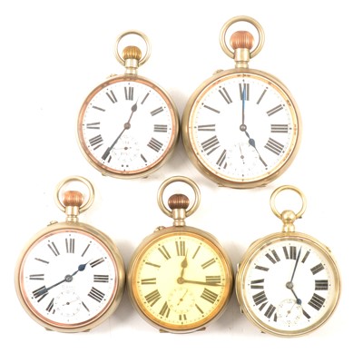 Lot 107 - Five nickel plated goliath pocket watches