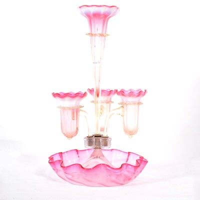Lot 114 - Victorian strawberry tinted and opaline glass epergne
