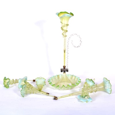Lot 109 - Victorian lime green and opaline glass epergne