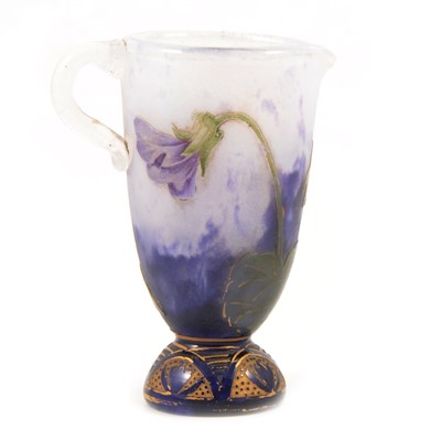 Lot 68 - Daum, a miniature etched and enamelled glass pitcher with Violets