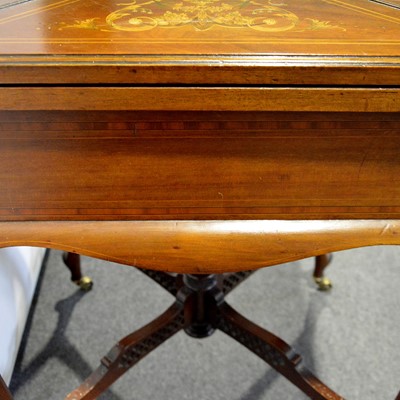 Lot 410 - Edwardian mahogany and marquetry envelope games table