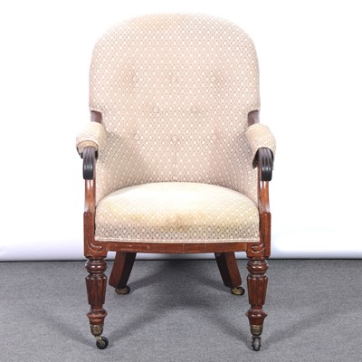 Lot 526 - Victorian mahogany club chair, open scrolled arms