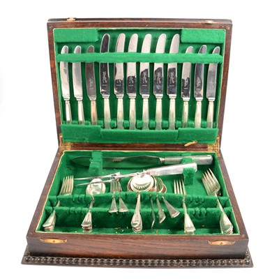 Lot 196 - Quantity of EPNS cutlery, cased sets, part canteen in oak case etc