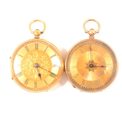 Lot 182 - 18ct gold case fob watch and a yellow metal cased fob watch