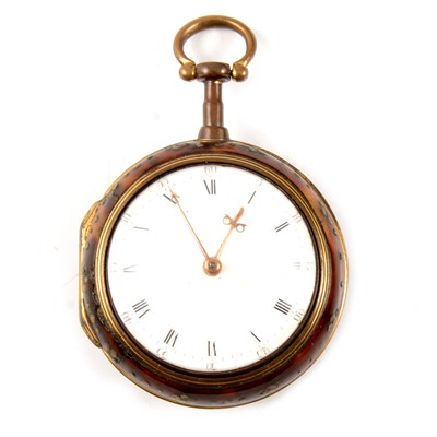 Lot 184 - Gilt metal and tortoiseshell pair cased pocket watch, 18th Century