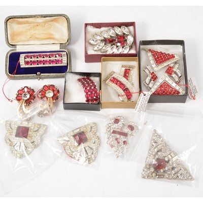 Lot 264 - Art Deco and later faux ruby and paste set clips and brooches.