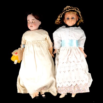 Lot 120 - Victorian wax over composition head doll and a Armand Marseille kid body doll.