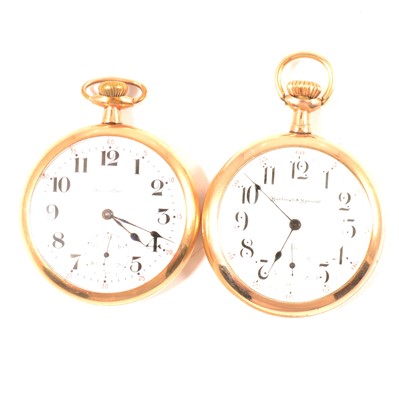 Lot 186 - Two American gold plated open faced pocket watches