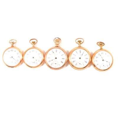 Lot 189 - Five Waltham gold plated open faced pocket watches