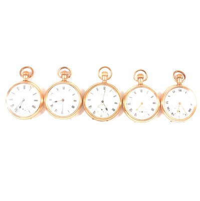 Lot 199 - Five gold plated open faced pocket watches