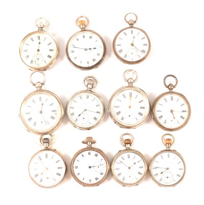 Lot 54 - Ten silver cased open faced pocket watches, varying condition.