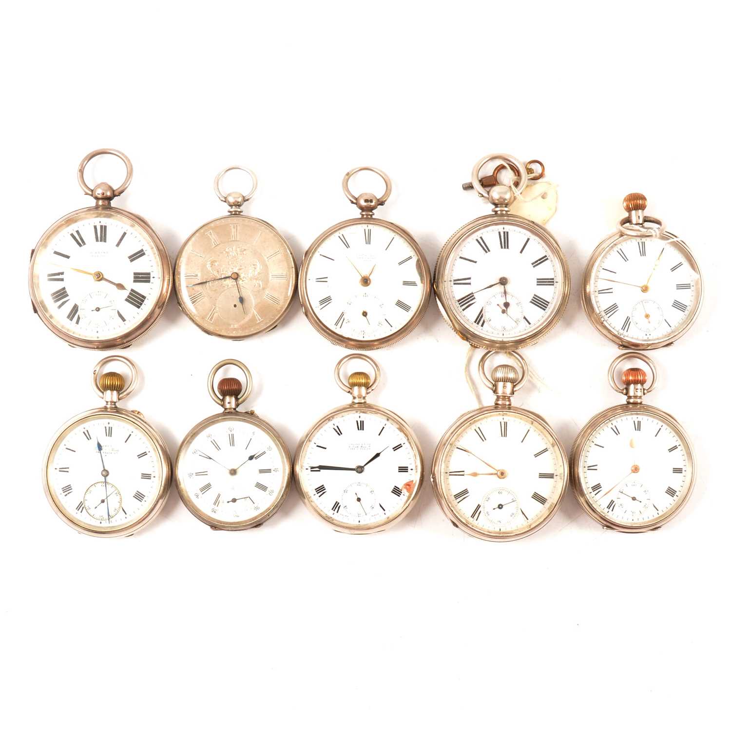 Lot 71 - Ten silver cased open faced pocket watches, varying condition.