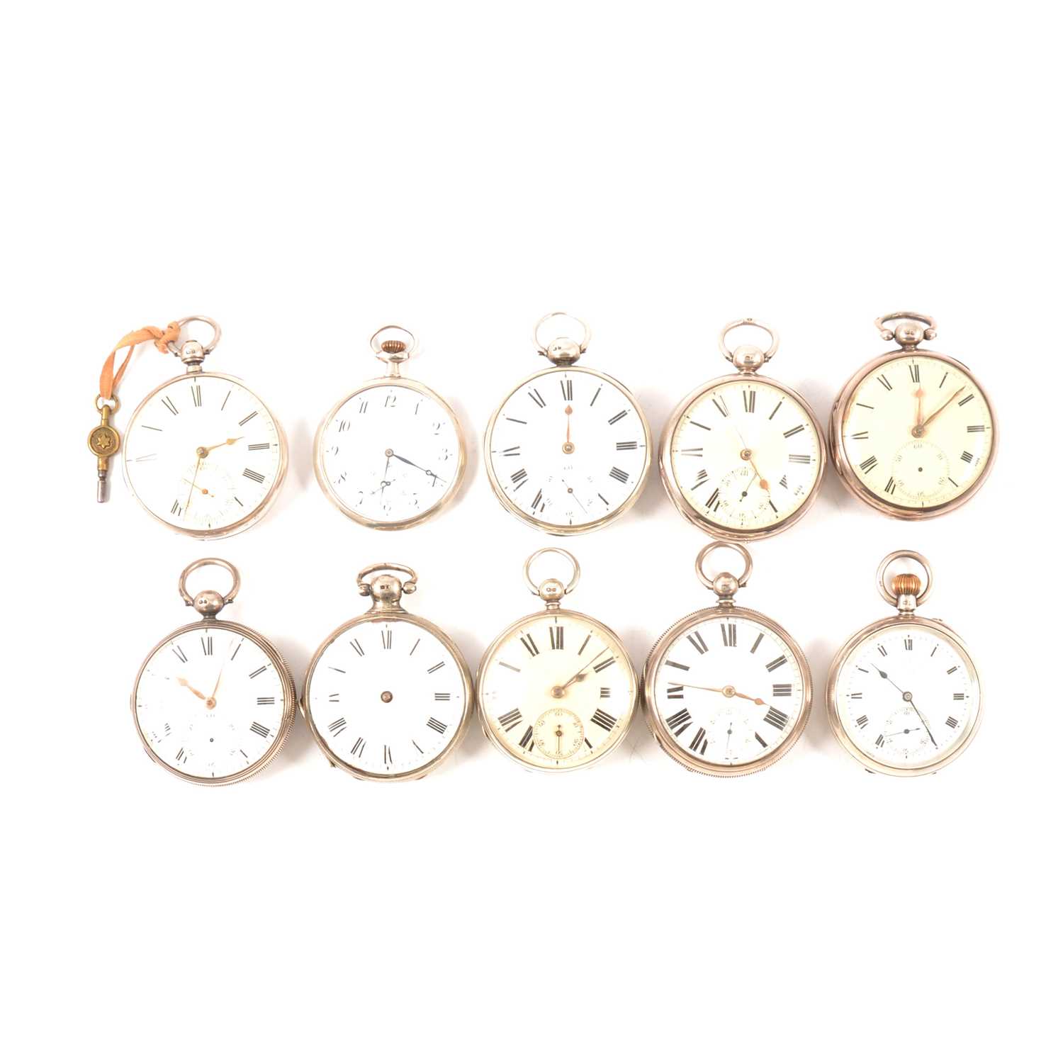 Lot 52 - Ten silver cased open faced pocket watches, varying condition.